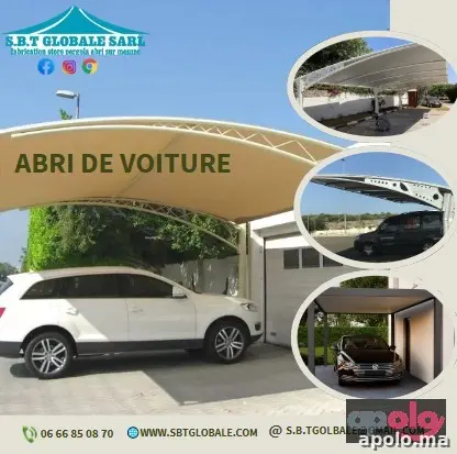 Abri de voiture moderne en aluminium et toile PVC – Protection solaire & pluie