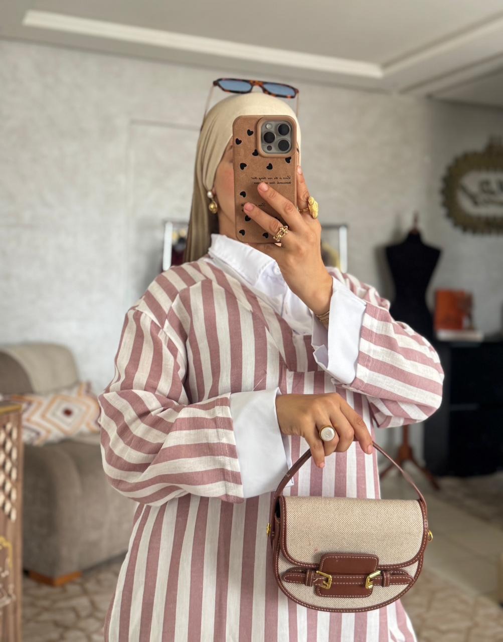 قفطان مخطط بياقة قميص 🎋🎁